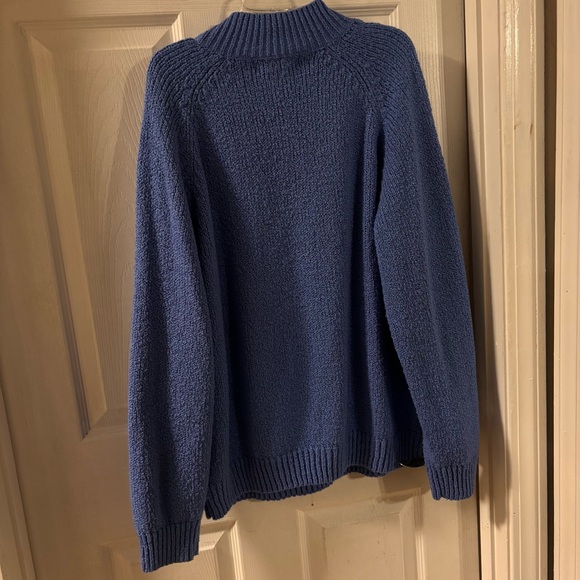 Women’s blue cable-knit granny core preppy sweater mock neck & pearl buttons XL - Picture 5 of 5